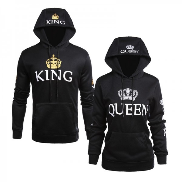 Couple Hoodies Sweatshirts - Royal King & Queen Hoodie His and Hers Hoodies Black