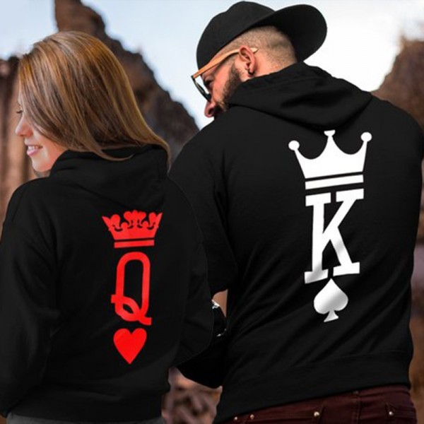 Couple Hoodies Sweatshirts - Card King & Queen Hoodie His and Hers Hoodies Black