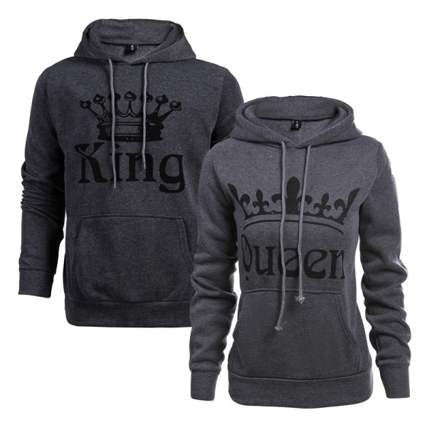 Couple Hoodies Sweatshirts - King & Queen Hoodie His and Hers Hoodies Deep Grey