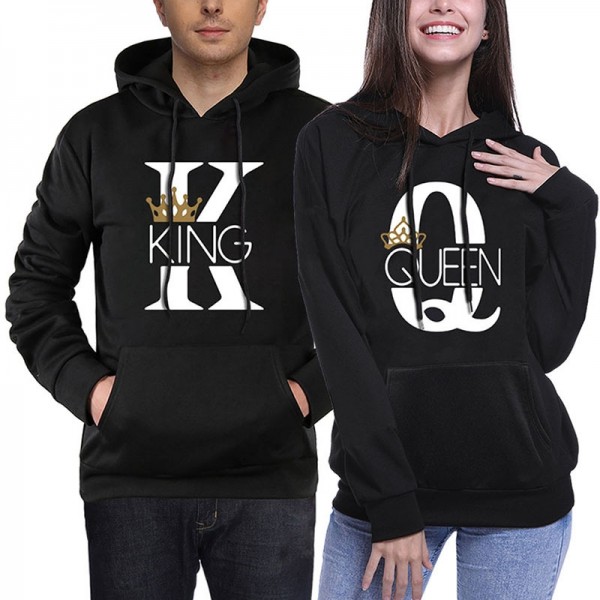 Couple Hoodies Sweatshirts - King Queen Hoodie His and Her Black Hoodie