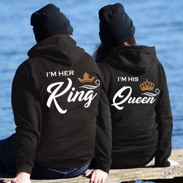 Couple Hoodies Sweatshirts - I'm Her King & I'm His Queen Hoodie Black