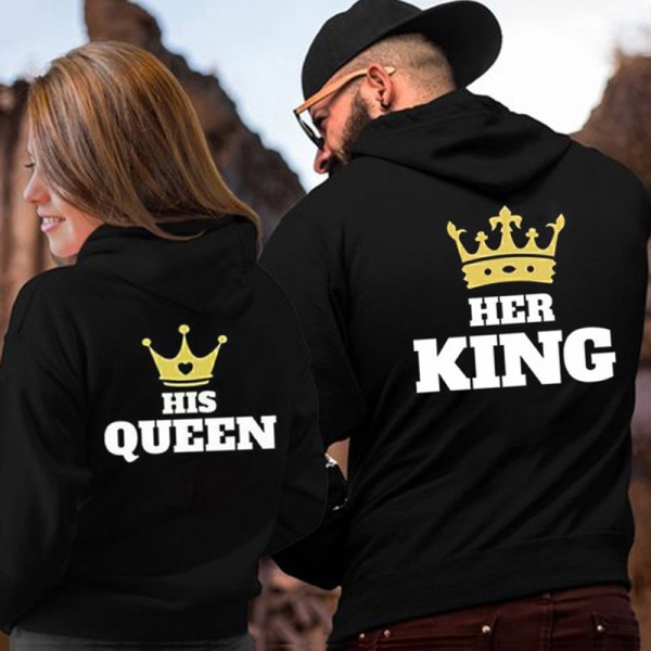 Couple Hoodies Sweatshirts - Her King & His Queen Crown Hoodie Black
