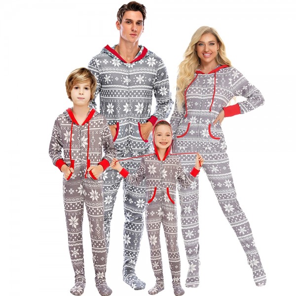 Family Christmas Pajamas Footed Onesie Hooded One-Piece Sleepwear