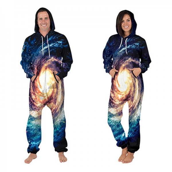 Galaxy 3D Printed Hooded Jumpsuit Zip Up Long Sleeve Onesie For Men & Women #3