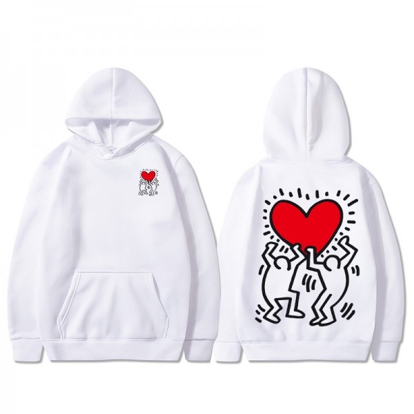 Unisex Pullover Keith Haring Men Holding Heart Icon Hoodie