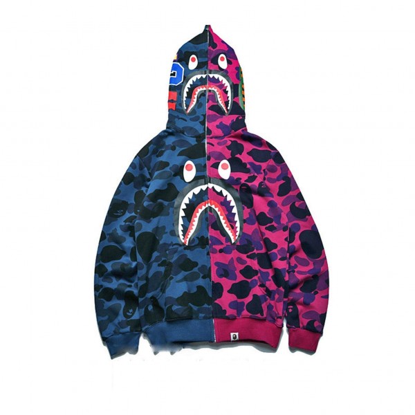 Oversized Pullover Big Mouth Shark Camo Zip Up Hoodie