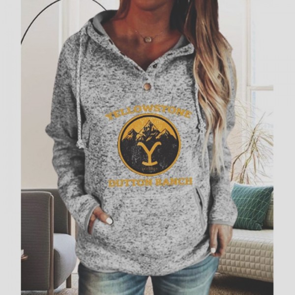 Womens Gray Yellowstone Dutton Ranch Button Up Hoodies