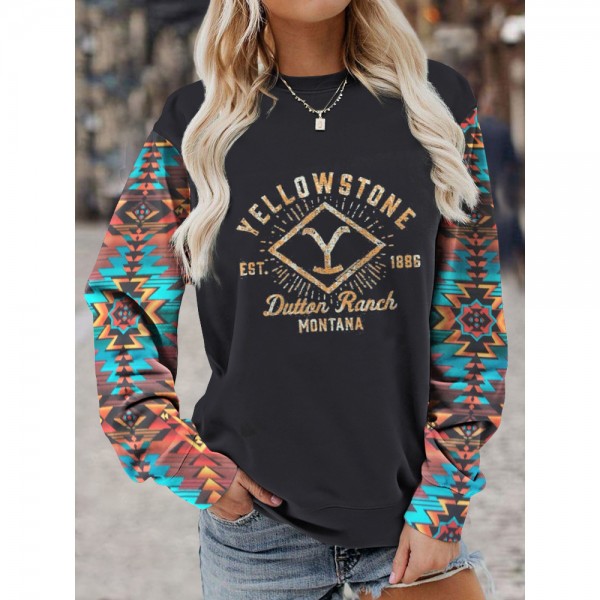 Womens Yellowstone Dutton Ranch Montana Aztec Style Sweatshirt