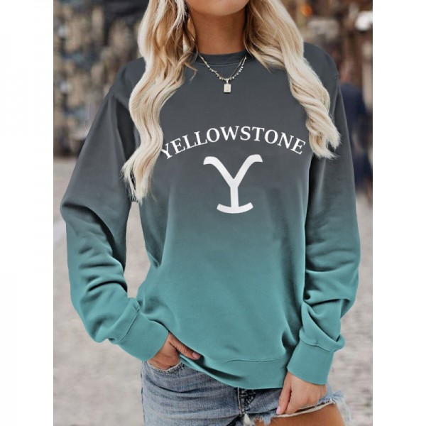 Yellowstone Gradient Color Crewneck 3D Long Sleeve Shirt