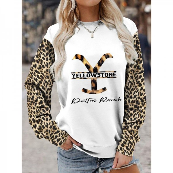 Ladies Yellowstone Dutton Ranch Leopard Sleeve 3D Long Sleeve Shirt