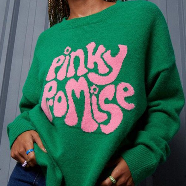 Ladies Pinky Promise Printed Sweater Knit Pullover