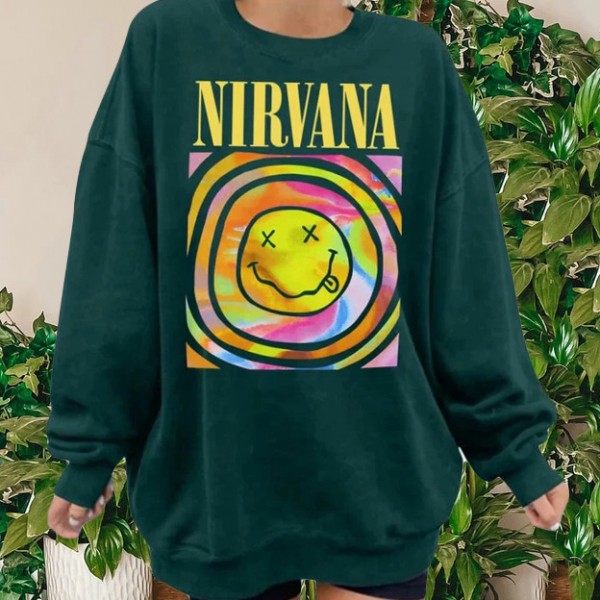 Vintage Nirvana Smiley Face Dark Green Crewneck Sweatshirt