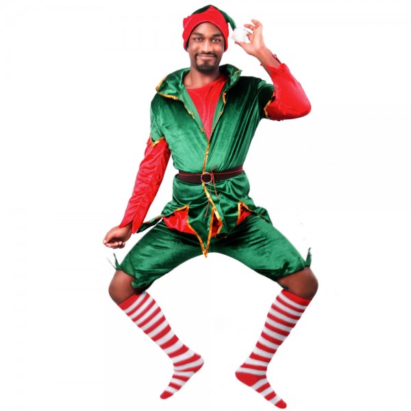 Mens Christmas Elf Cosplay Costume Santa Claus Christmas Green Elf Outfit Full Sets