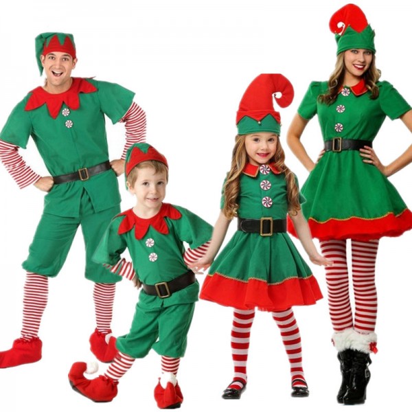 Family Matching Christmas ELF Costumes Adult Kids Elf Cosplay Costumes