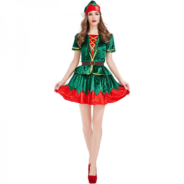 Women Christmas Elf Costume Miss Santa Claus Dress