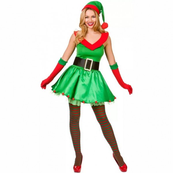 Deluxe Christmas Elf Costume Ladies Santa Helper Costume