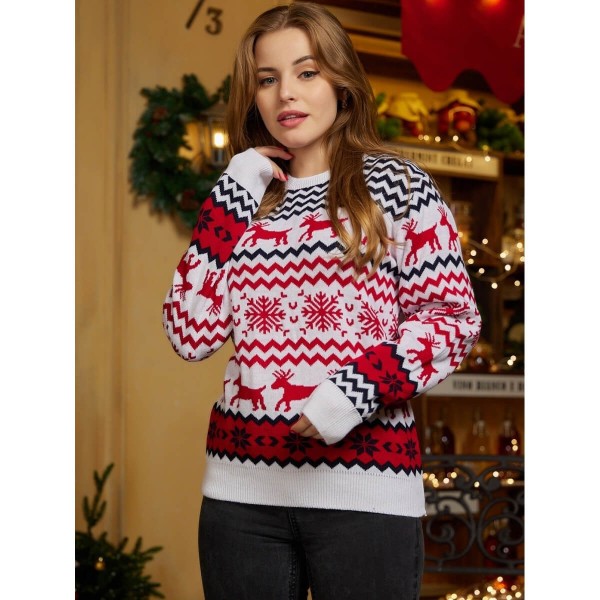 Unisex Ugly Christmas Reindeer Snowflake Printed Sweater