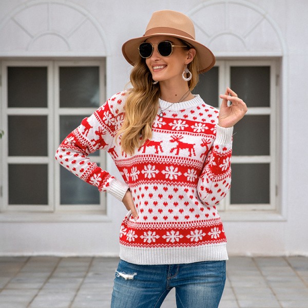 Funny Christmas Reindeer Snowflake Heart Printed Sweater
