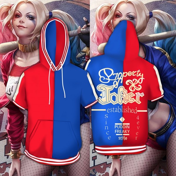 Harley Quinn Suicide Squad Short Sleeve Hoodie T-Shirt 3D Hooded Tee