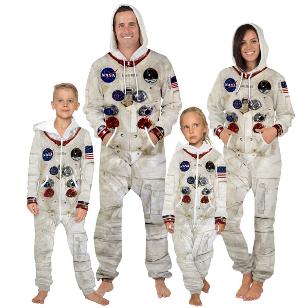 NASA 3D Zip Up Hooded Jumpsuit Zip Up Long Sleeve Onesie For Men & Women