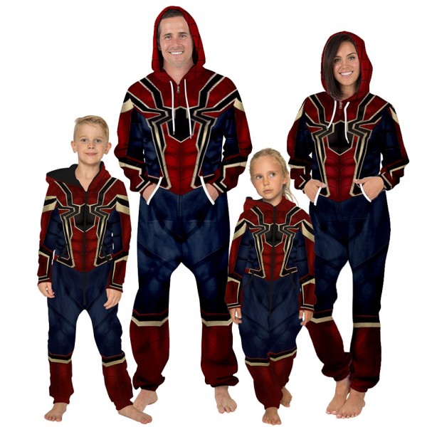 Iron Spider-Man 3D Zip Up Hooded Jumpsuit Zip Up Long Sleeve Onesie For Men & Women