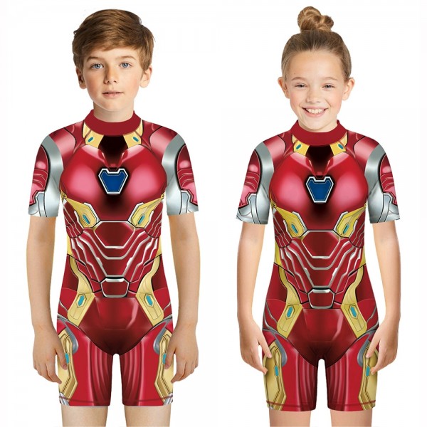 Kid's Iron Man One-Piece Swimsuit 3D Short Sleeve Swimwear For Boys & Girls