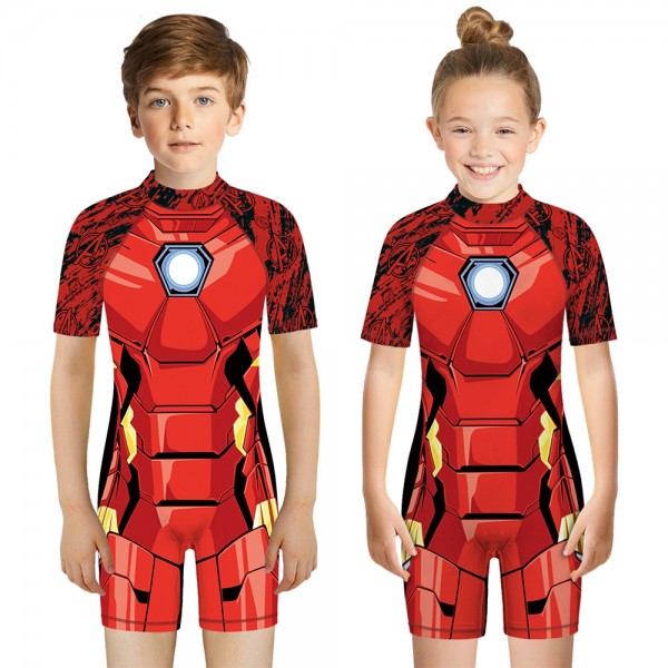 Kid's Iron Man One-Piece Swimsuit Short Sleeve 3D Swimwear For Boys & Girls