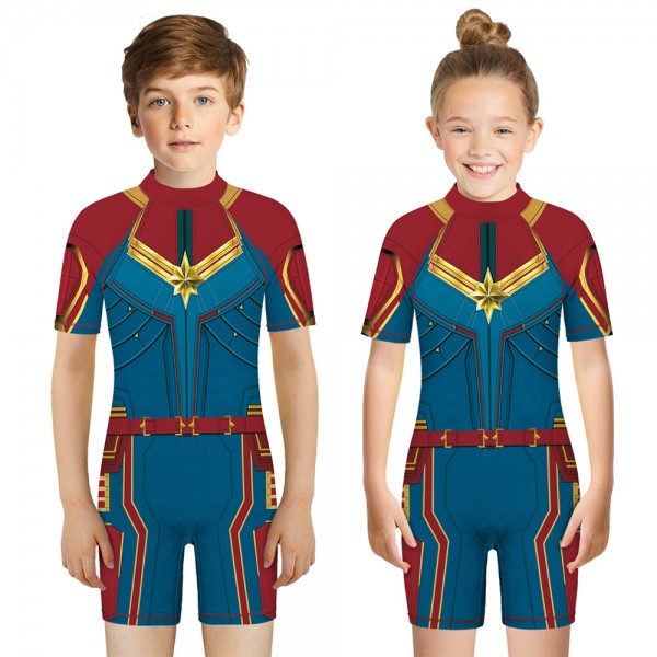 Kid's Captain America One-Piece Swimsuit 3D Short Sleeve Swimwear For Boys & Girls