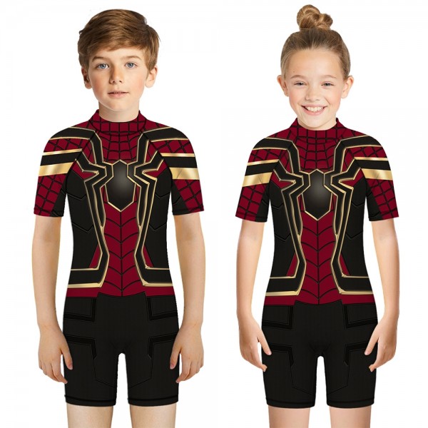 Kid's Iron Spider-Man One-Piece Swimsuit 3D Short Sleeve Swimwear For Boys & Girls
