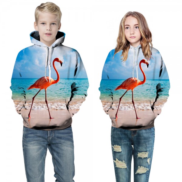 Flamingo 3D Design Hooded Sweatshirt For Kids
