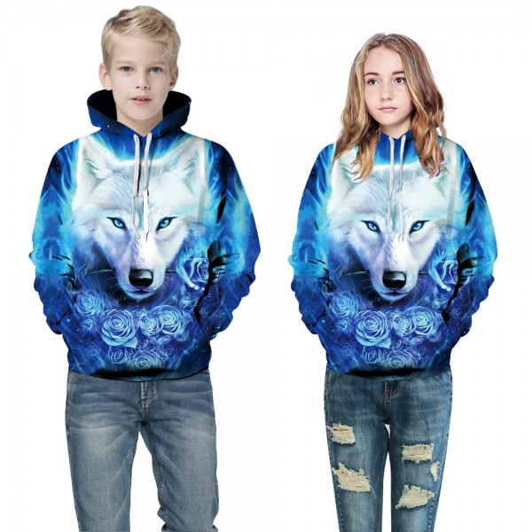 3D Rose Wolf Kids Hoodies Sweatshirt