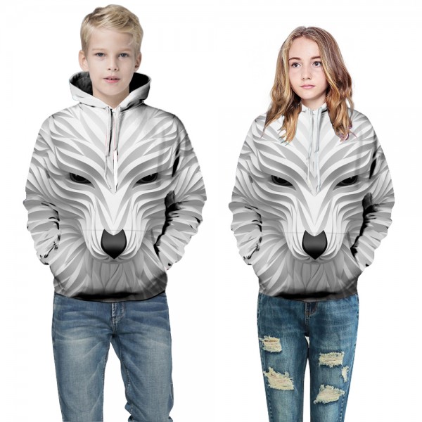 White Fox 3D Kids Hoodies Sweatshirt