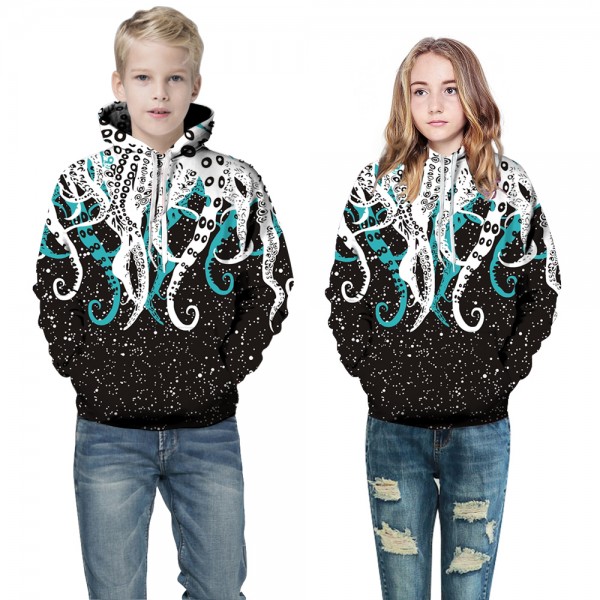Octopus 3D Design Hooded Sweatshirt For Kids
