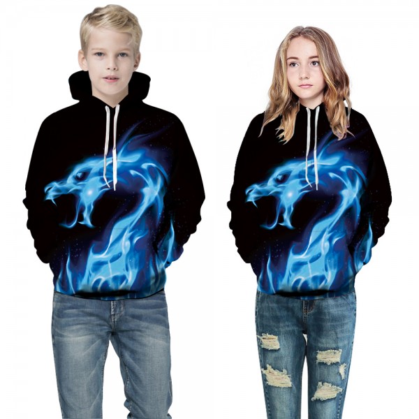Fire Dragon 3D Design Hooded Sweatshirt For Boys Girls