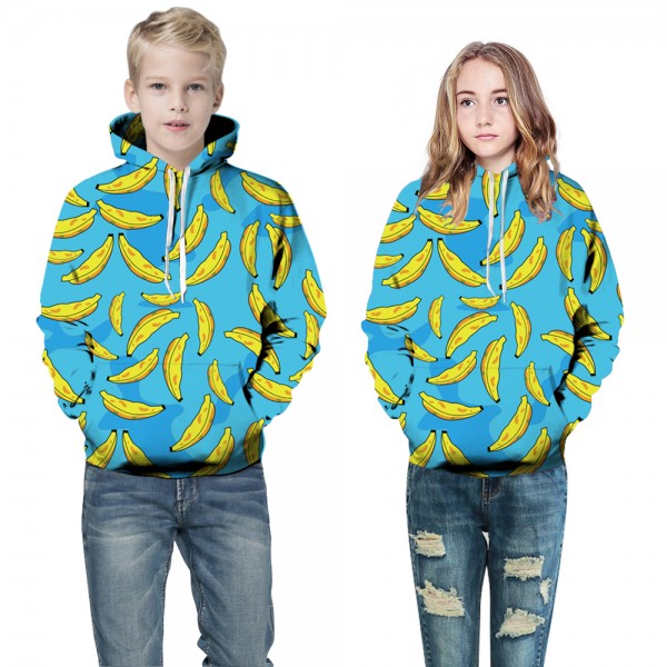 Kids Banana Pattern Blue 3D Hooded Sweatshirt