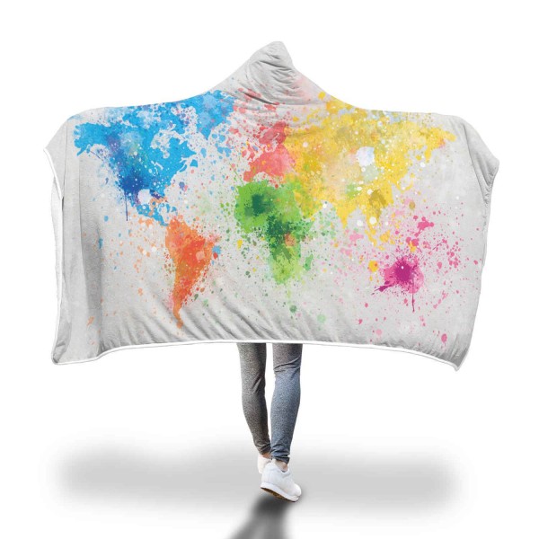 Oil Painting World Map 3D Hooded Blanket