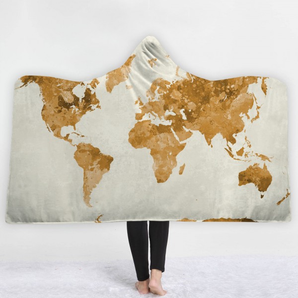 Apricot White World Map 3D Hooded Blanket