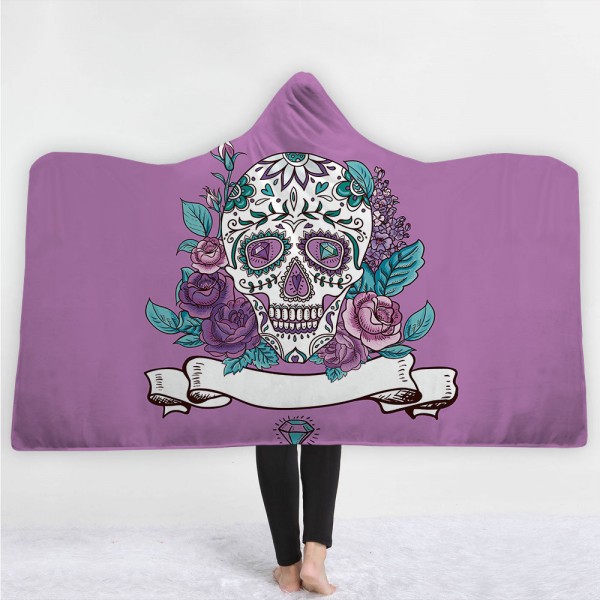 Flower Skull 3D Purple Hooded Blanket