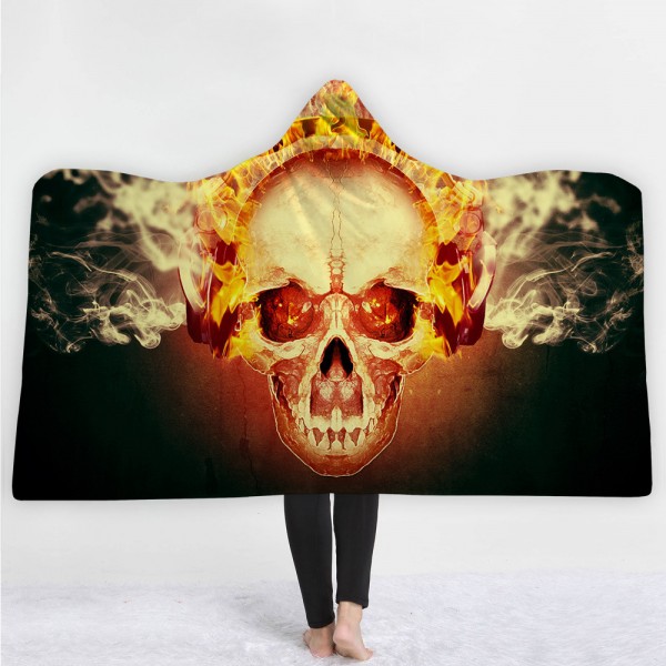 Angry Fire Skull 3D Print Hooded Blanket