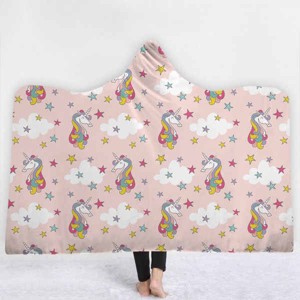Unicorn Star Pink 3D Printing Hooded Blanket