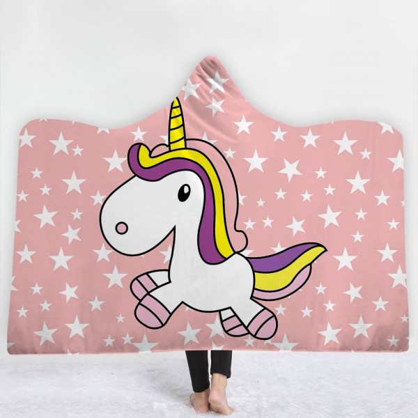 Cartoon Unicorn Star Pink 3D Printing Hooded Blanket