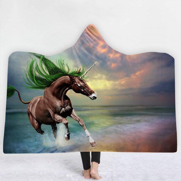 Running Unicorn Starry Sky 3D Printing Hooded Blanket
