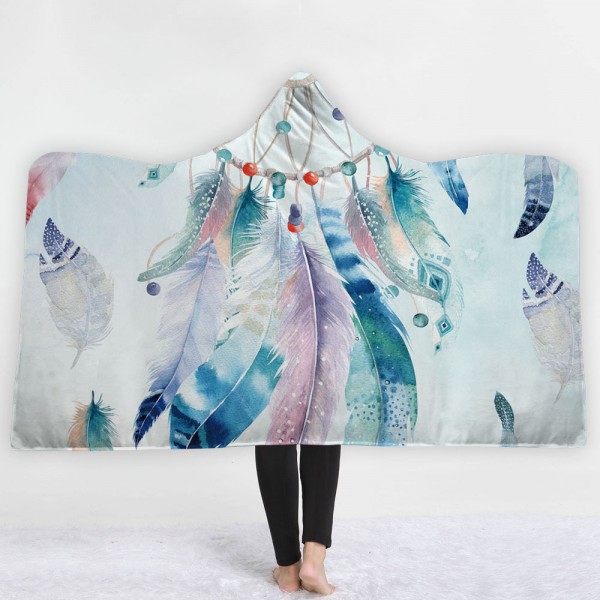 Romantic Feathers Dreamcatcher 3D Printing Hooded Blanket