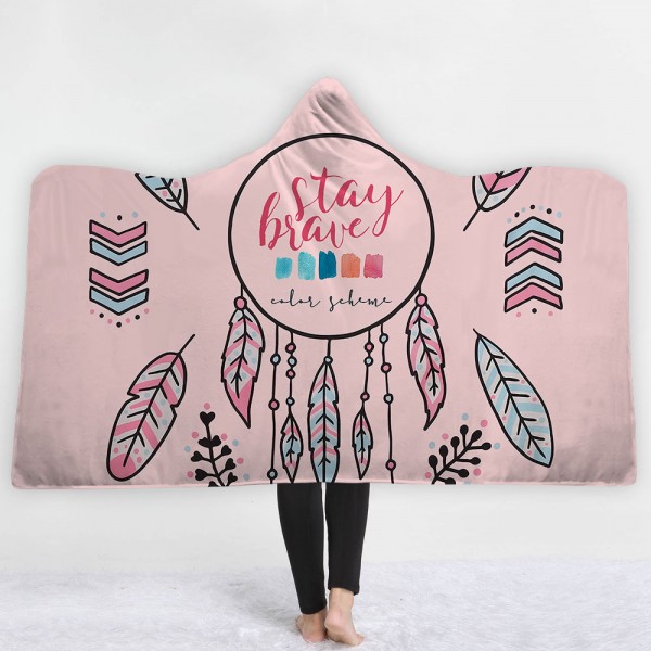 Feathers Dreamcatcher Pink 3D Printing Hooded Blanket