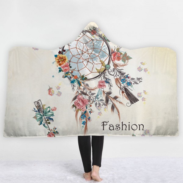 Fashion Feathers Flower Dreamcatcher 3D Printing Hooded Blanket