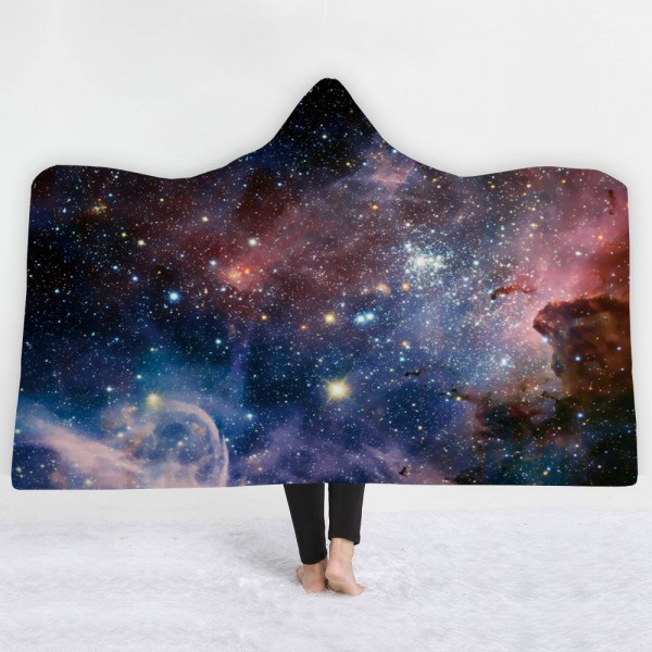 Sparkling Star Galaxy Wearable 3D Printing Hooded Blanket