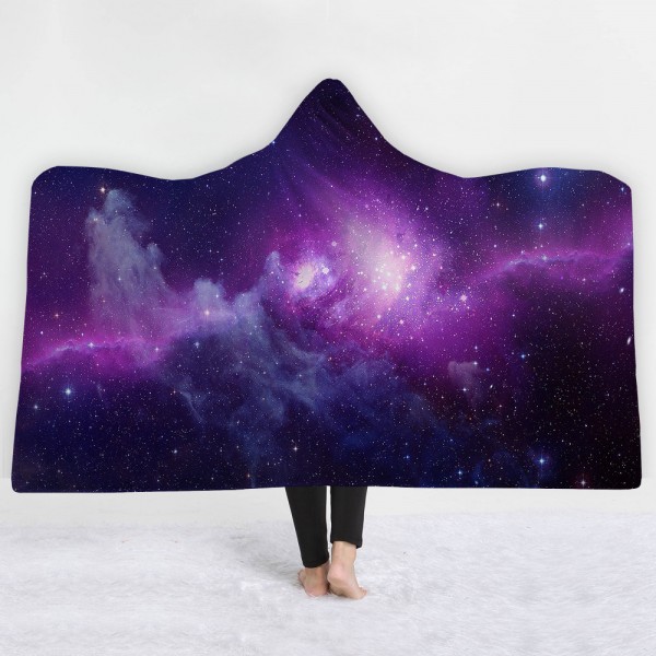 Purple Sparkling Galaxy Wearable 3D Printing Hooded Blanket