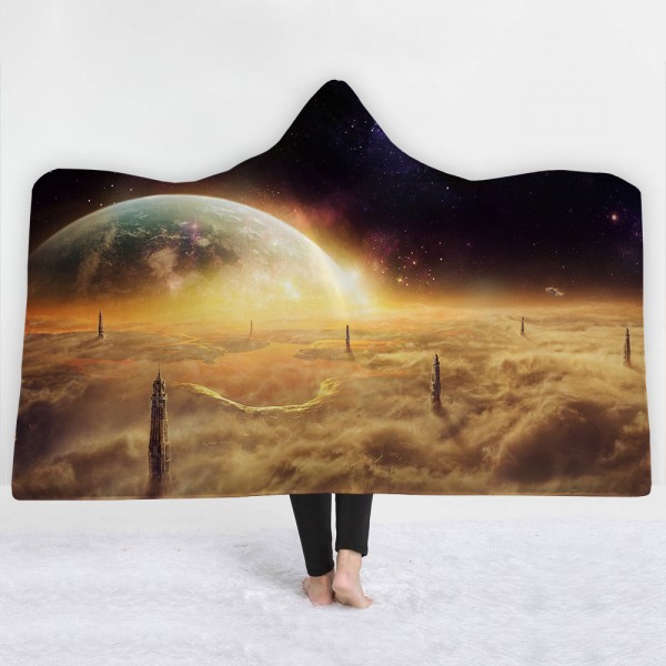 Planet Space Galaxy 3D Printing Hooded Blanket