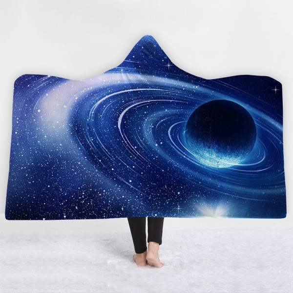 Planet Sparkling Star Galaxy Wearable 3D Printing Hooded Blanket