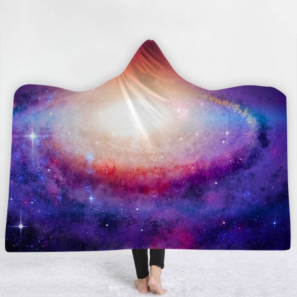 Sparkling Star Purple Galaxy 3D Printing Hooded Blanket